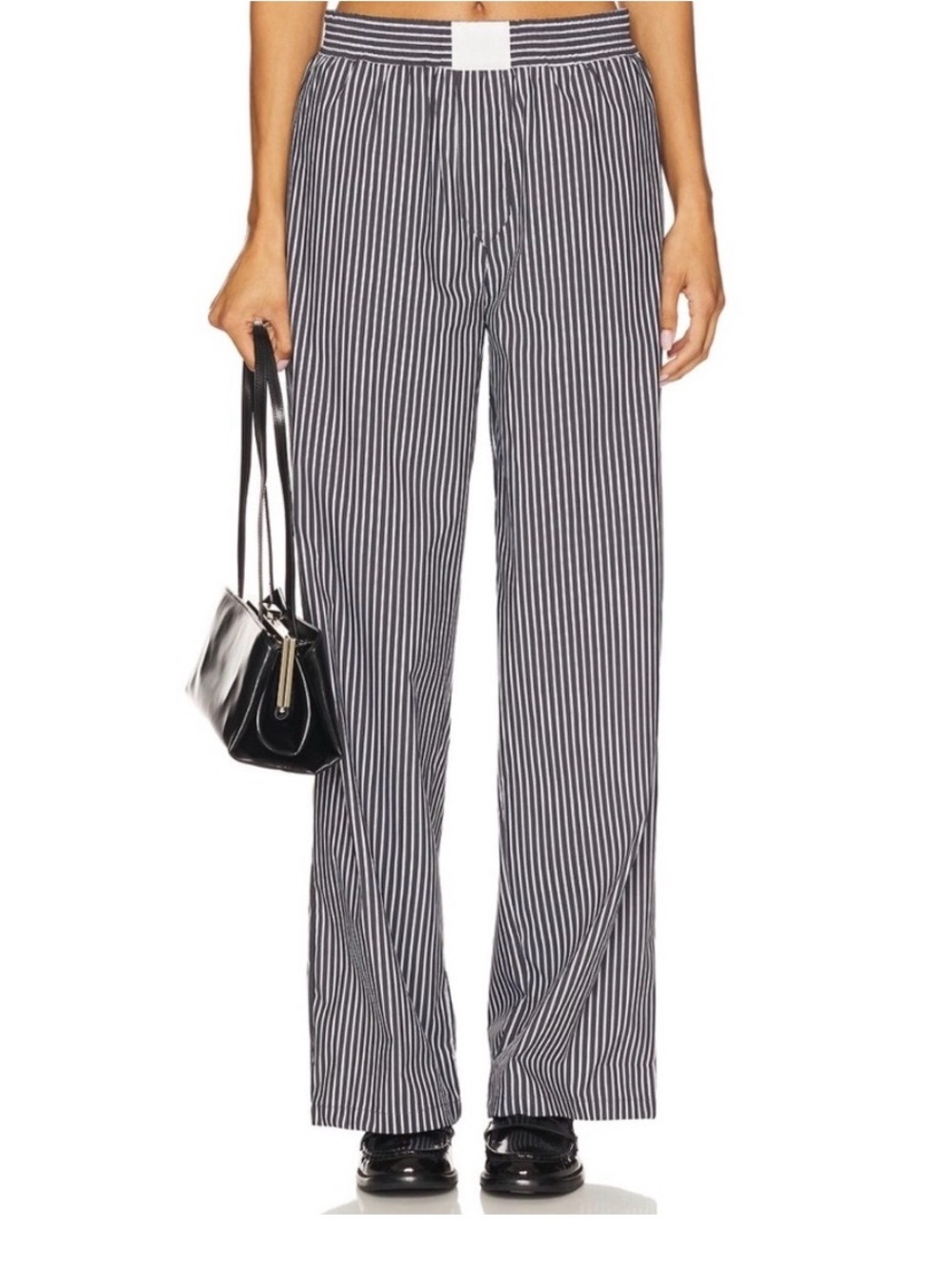 Lioness Black & White Vertical Stripe Wide Leg Pants